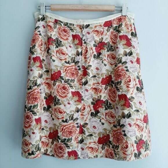 LIZ CLAIBORNE Linen Blend Floral A-Line Mini Skirt Colorful  Sz 10 - Picture 8 of 16